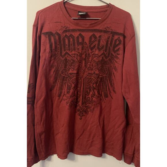 Elite MMA Other - Vintage MMA Elite Waffel Thermal Big Graphic Cross Maroon T-Shirt Men's 2XL